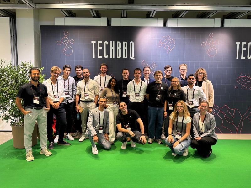 The European Venture Programme group in front of the TechBBQ backdrop